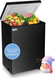 Chest Freezer Small Deep Freezer Black Freezers 3.5 Cu.Ft Compact Free-Standing Top Door Adjustable 7 Thermostat and Removable Basket Open Deep Freezer Energy Saving Apartment Kitchen