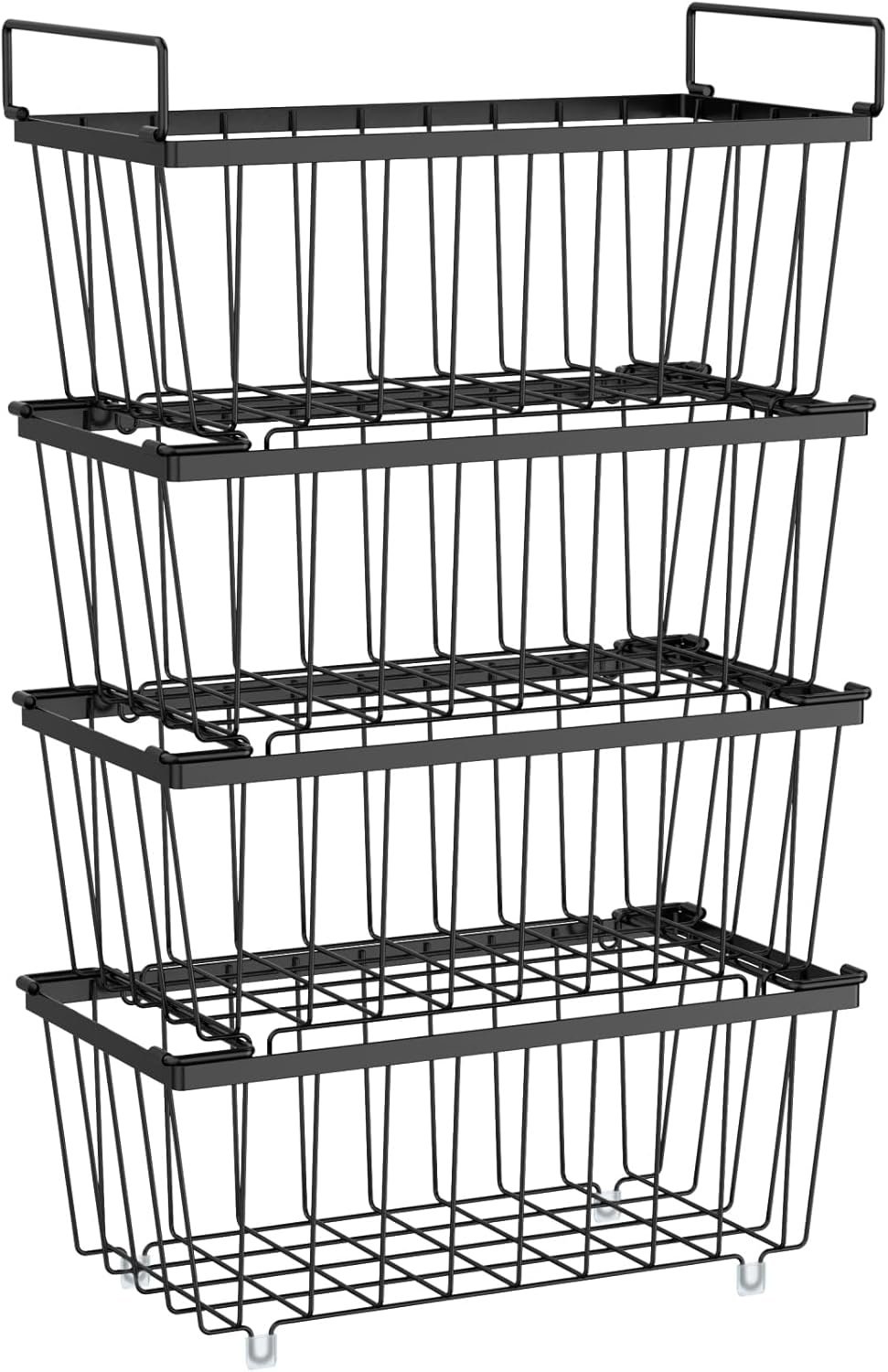 iSPECLE Freezer Organizer Bins - 4 Pack Small Stackable Freezer Baskets for 7 Cu.ft Deep Freezer, Easy Access Food No More Digging, Sturdy Metal Wire Basket Not Scratch Bottom, Black