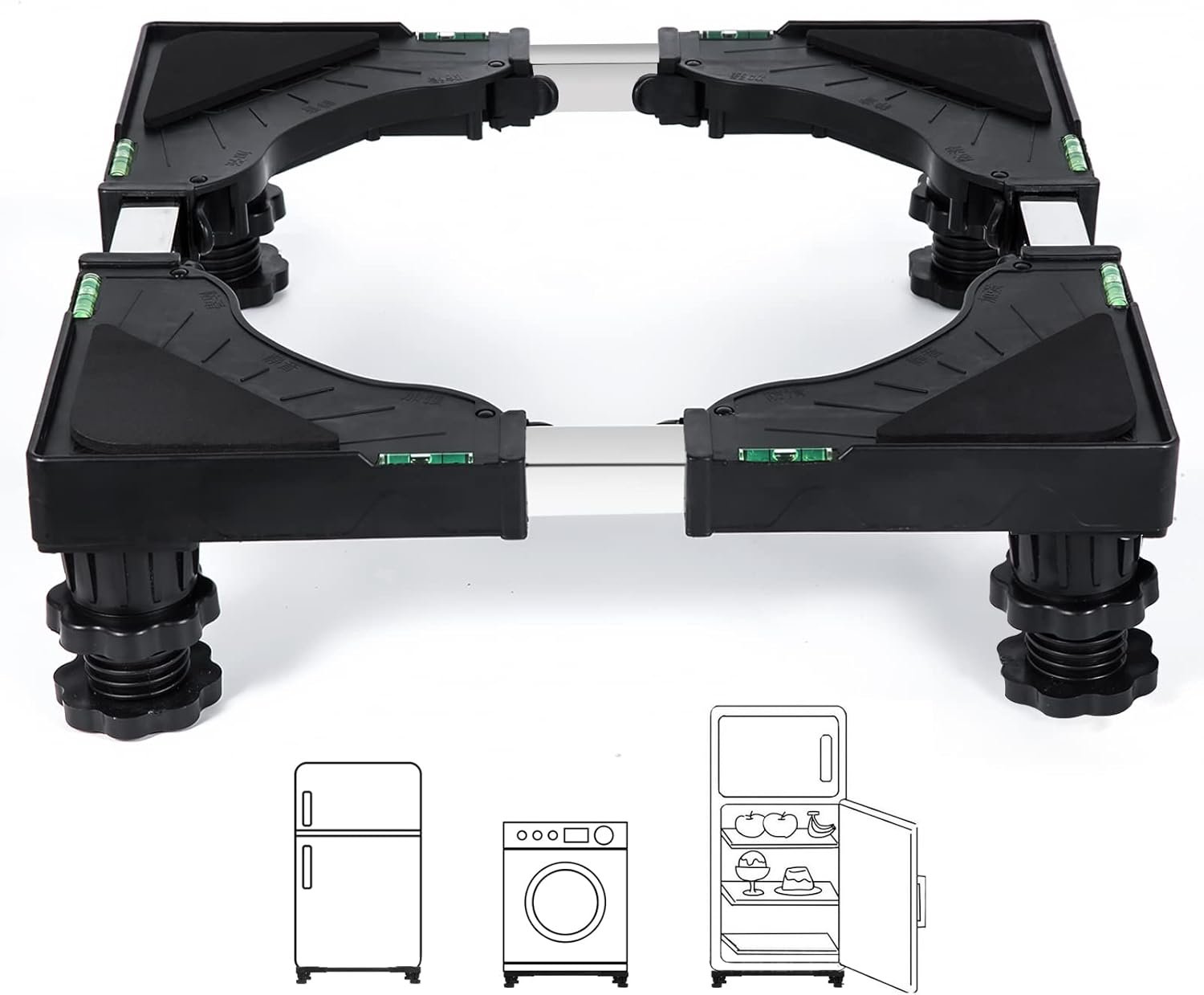 Nefish Mini Fridge Stand Universal Raised Base Adjustable Refrigerator Stands with 4 Strong Feet Washing Machine Pedestal Multi-Functional Bases for Dryer (Black)