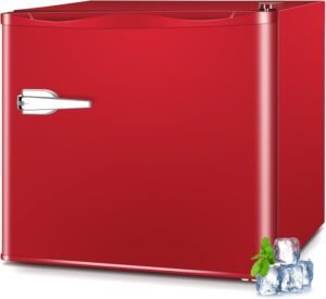 LHRIVER Mini Freezer, 1.2Cu.ft Small Upright Freezer with Handle and Shelves, 7 Adjustable Thermostat, Low Noise for Bedroom/Apartment/Home/Office, Red