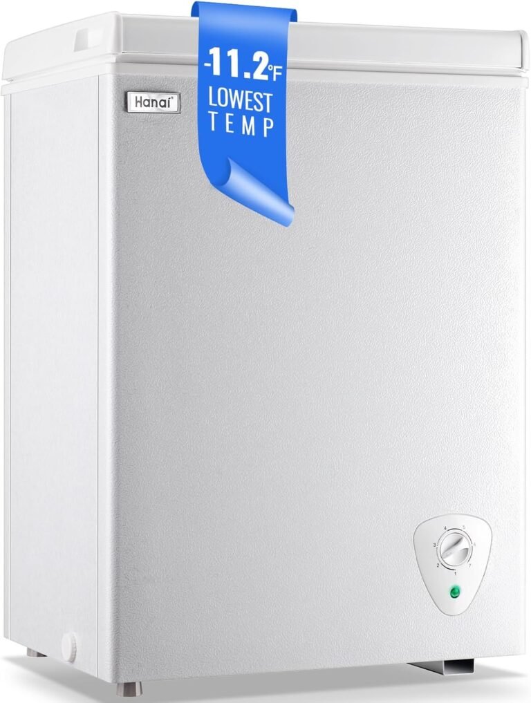 WANAI Deep Freezer Black Small Chest Freezers with Storage Basket Top Open Door Mini Compact Freezer 7 Temperature Control
