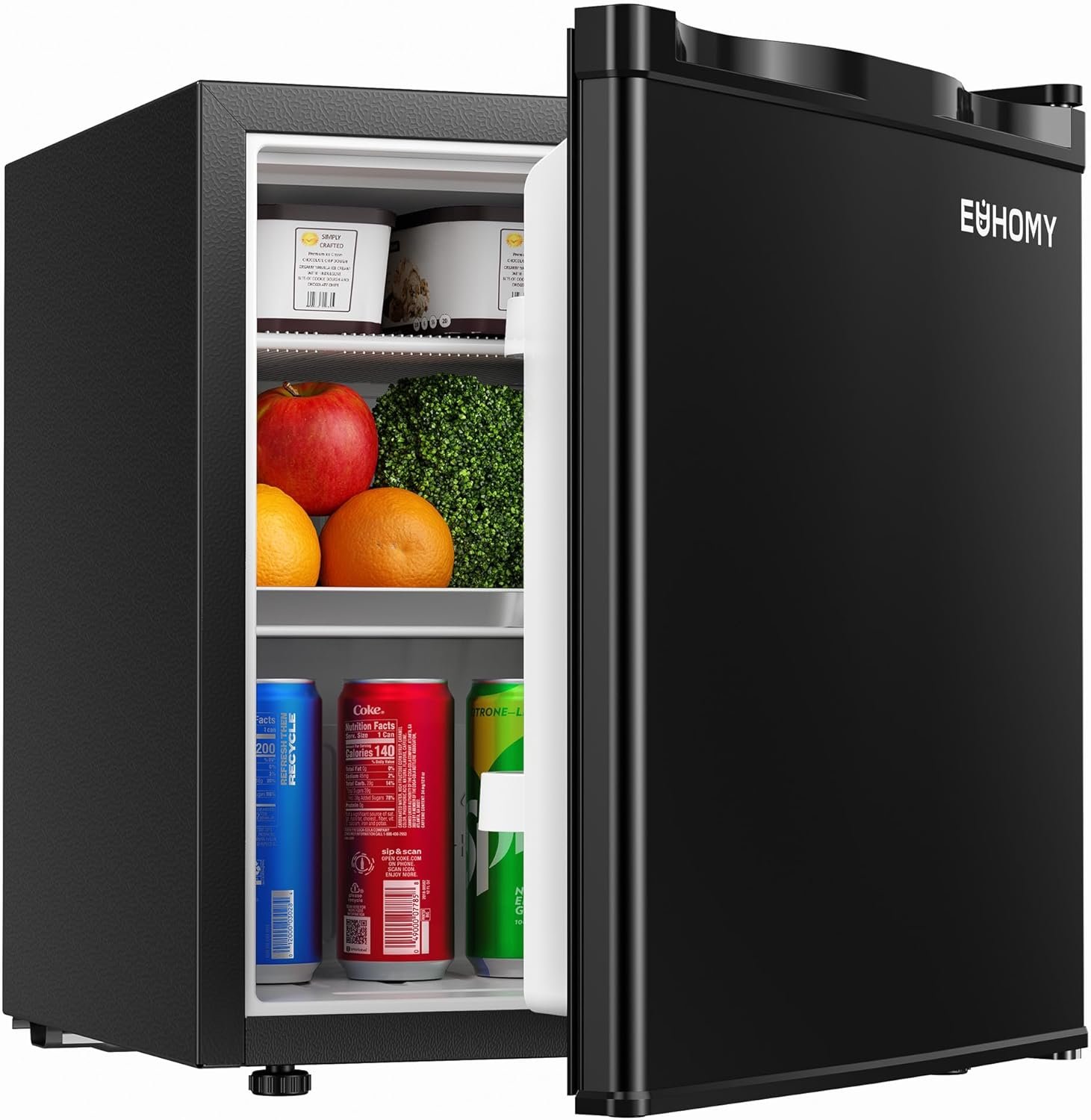 EUHOMY 1.7 Cu.Ft Mini Fridge, Reversible Single Door Compact Refrigerator, Adjustable Thermostat, Energy Saving, Mini Fridge for Bedroom, Office, Dorm, Black
