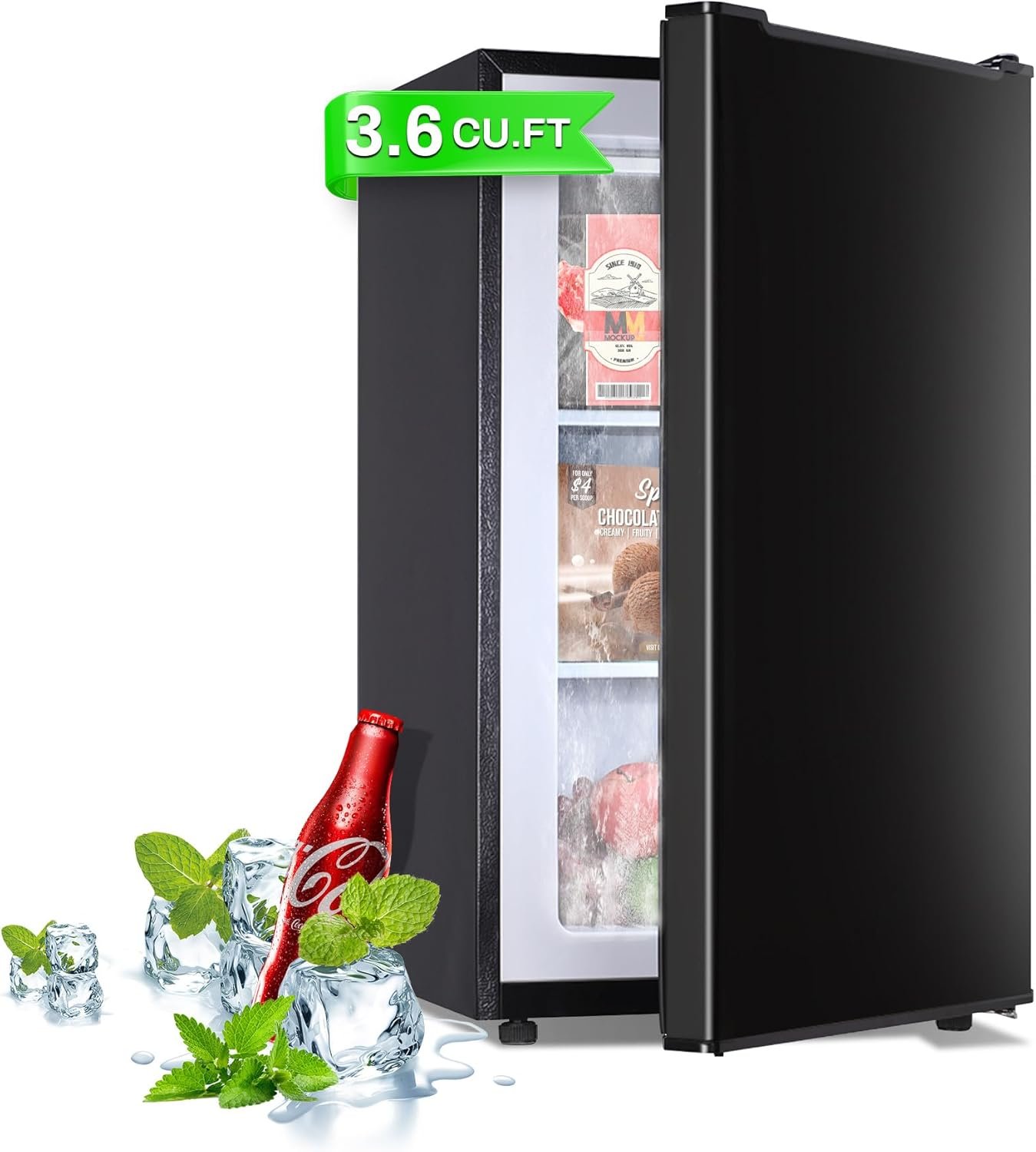 Maine Mini Upright freezer, 3.6 Cubic Feet, Single Door Compact Freezer with Reversible Stainless Steel Door, 3-Speed Temperature Adjustment Small freezer for Home/Dorms