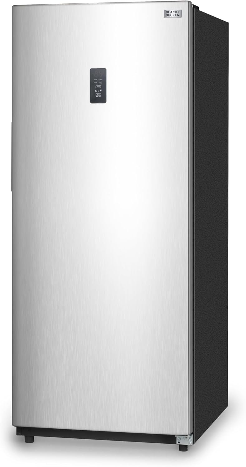BLACK+DECKER 14 Cu. Ft. Convertible Freezer Refrigerator, Upright Freezer with Glass Shelves, ENERGY STAR rated, Frost Free, BUC1400XS, Stainless Look