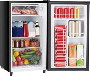 Sweetcrispy 3.2 Cu.Ft Mini Fridge with Freezer Small Refrigerator Single Door Adjustable Thermostat Energy-efficient Low Noise, Compact Fridge for Bedroom, Office, Dorm (Black)