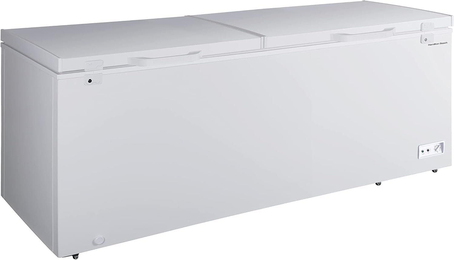 Hamilton Beach 30 Cu. Ft. Garage Ready Chest Freezer, White Deep Freezer, Adjustable Thermostat, Easy Defrost Drain, Double Door Lid, for Storage, Hunting, Large Family - 29"D x 79"W x 38"H