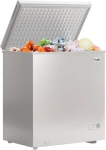 TABU 7.0 Cubic Feet Chest Freezer, Energy Saving Chest Deep Freezer with 7 Level Adjustable Thermostat, Top Opening Compact Freezer with Removable Storage Basket (White)