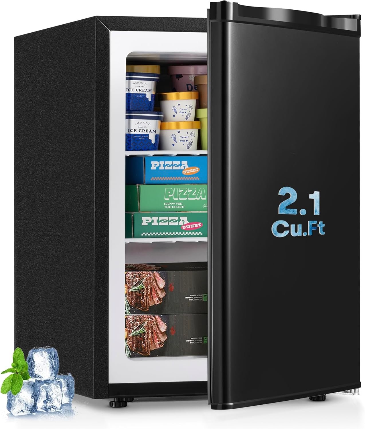 Erivess 2.1 Cu.ft Compact Upright Freezer, Single Door Mini Freezer with Adjustable Thermostat, Removable Shelves, Energy-Saving & Low Noise, Small Freezer for Home/Dorm/Apartment/Office (Black)