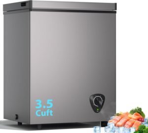 3.5 Cu.Ft Small Chest Freezer, Mini Deep Freezer with Removable Basket, Adjustable Temperature, Free Standing Top Open Door Energy Efficient Compact Freezer for Apartment, Home, Office, Garager，Gray