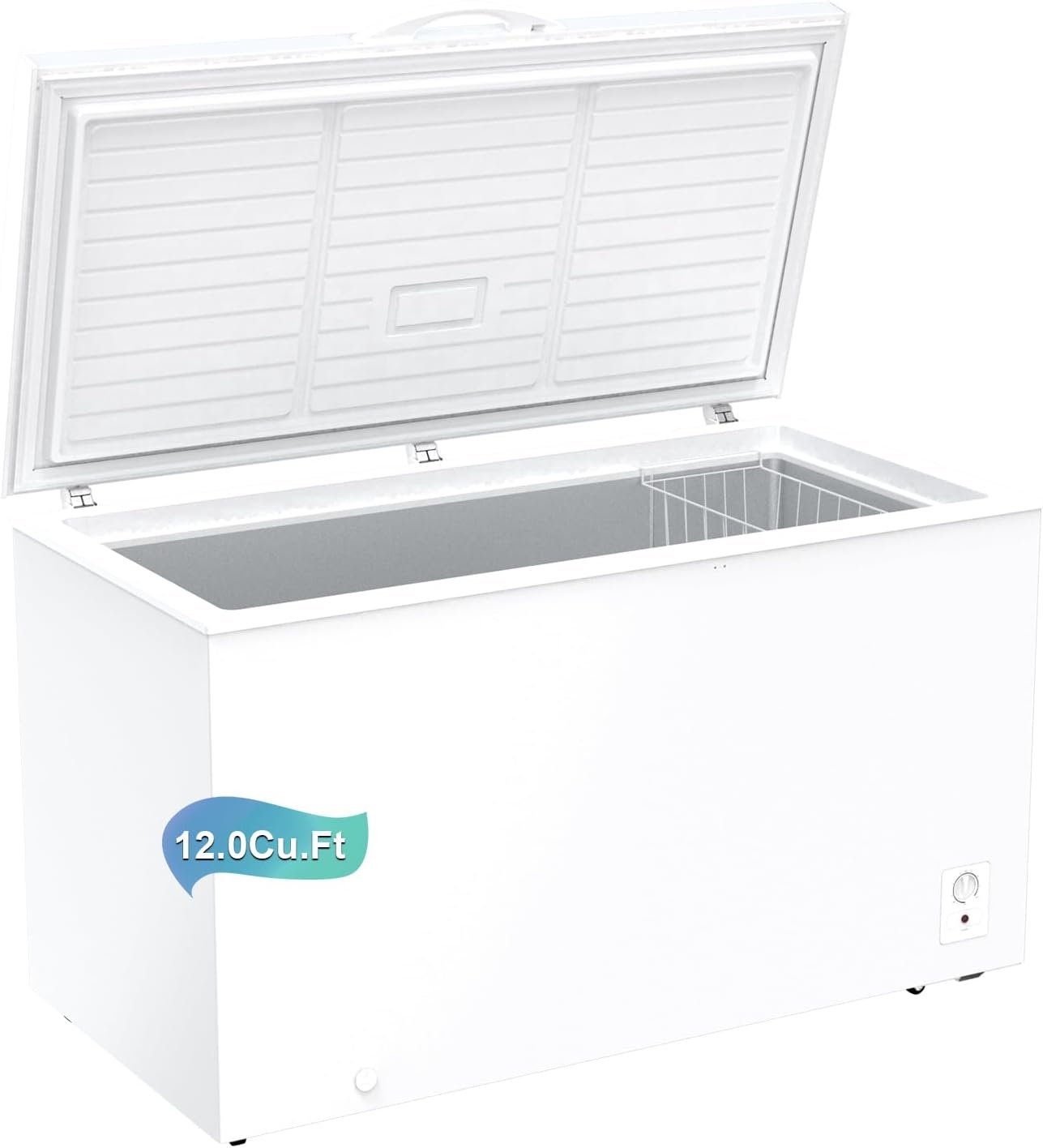 12.0 Cu.Ft Deep Freezer, Large Chest Freezer for Families with Removable Basket& 8 Adjustable Thermostat, Energy Saving Freezer Front Drain Free Standing Top Open Door for Home, Kitchen, White