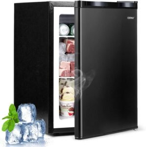 COSTWAY 2.1 Cu.Ft Small Freezer, Compact Upright Mini Freezer w/Reversible Single Door, 7 Adjustable Thermostat, Low Noise, 2 Removable Shelves for Bedroom, Office, Dorm, Apartment (Black)