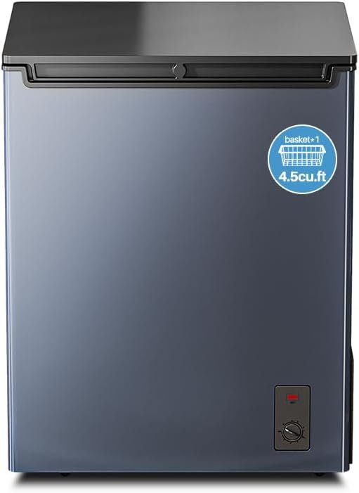 Cosanta 4.5 Cu. Ft. Chest Freezer, Top Door, Metal, Freestanding with Removable Basket, for Home Kitchen Office (BLACK, 4.5Cu.ft)