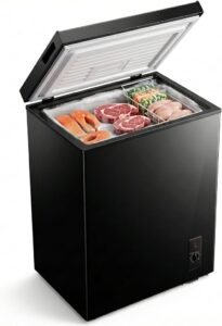 3.5 Cu.Ft Chest Freezer, Energy Efficient & Quiet Deep Freezer with Adjustable Thermostat, Removable Basket & Defrost Drain – Compact Freezer for Home, Garage, Apartment & Dorm, Black