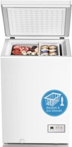 Antarctic Star Chest Freezer 3.2 Cubic Feet 14℉ to -40℉ Low Temperature Freezer with Removable Basket,Free Standing Top open Door Deep Freezer, Adjustable Temperature for Home, Basement, Kitchen,White