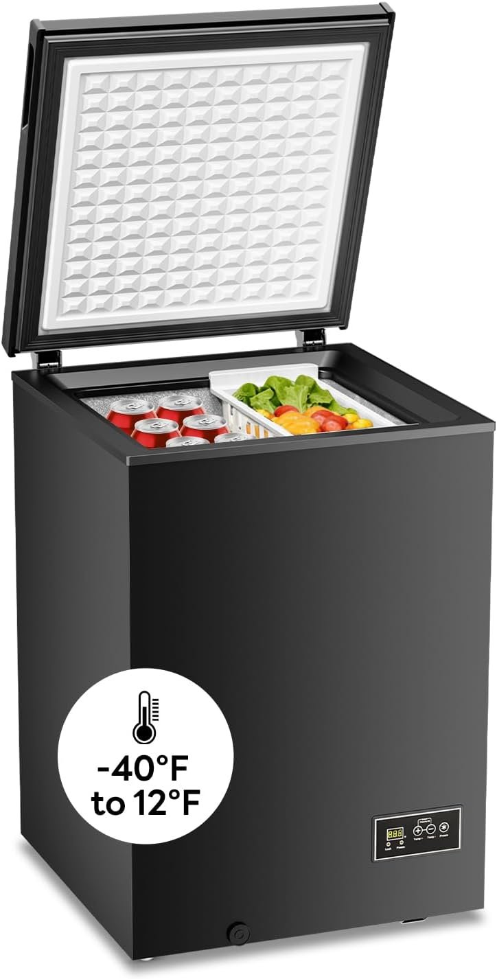 Electactic 3.5 Cu. Ft Chest Freezer, Ultra-Low Temperature (-40°F-12°F), Small Deep Freezer with Removable Basket Free Standing Top open Door Perfect for Home Dorm, Office,Bar, Kitchen Black