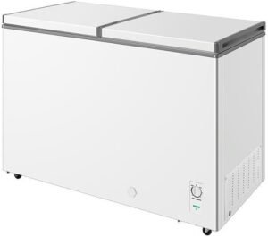 Chest Freezer 9.8 Cu.ft Double Door Deep Freezers with Removable Baskets,with 7 Temperature Settings, Perfect for Homes, Garages, Basements, White