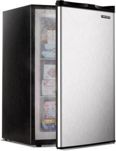 EUHOMY Upright freezer, 3.0 Cubic Feet, Single Door Compact Mini Freezer with Reversible Stainless Steel Door, Small freezer for Home/Dorms/Apartment/Office, Silver