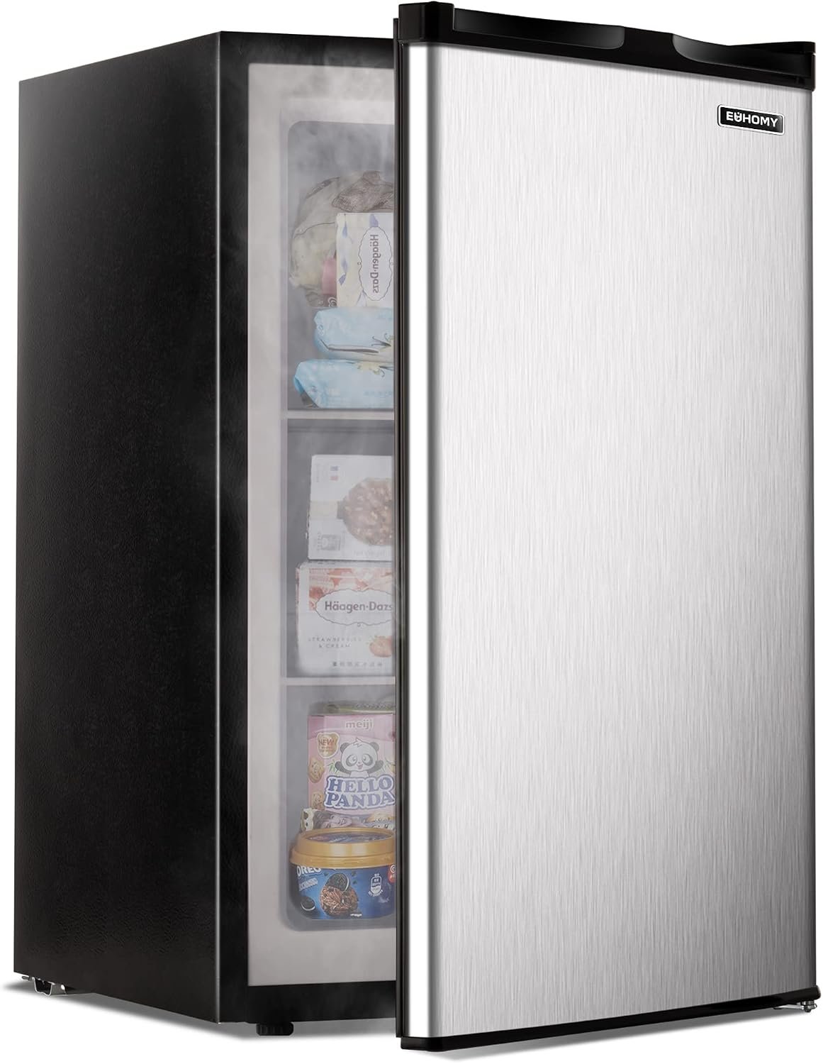 EUHOMY Upright freezer, 3.0 Cubic Feet, Single Door Compact Mini Freezer with Reversible Stainless Steel Door, Small freezer for Home/Dorms/Apartment/Office, Silver