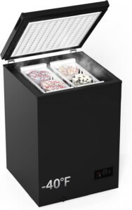 3.5 Cu Ft Chest Freezer - 2 Removable Baskets 14℉ to -40℉ Quiet Compact Freezer - 7 Temperature Settings - Black Match Day Parties, Home Bar Game Day &Soccer Party