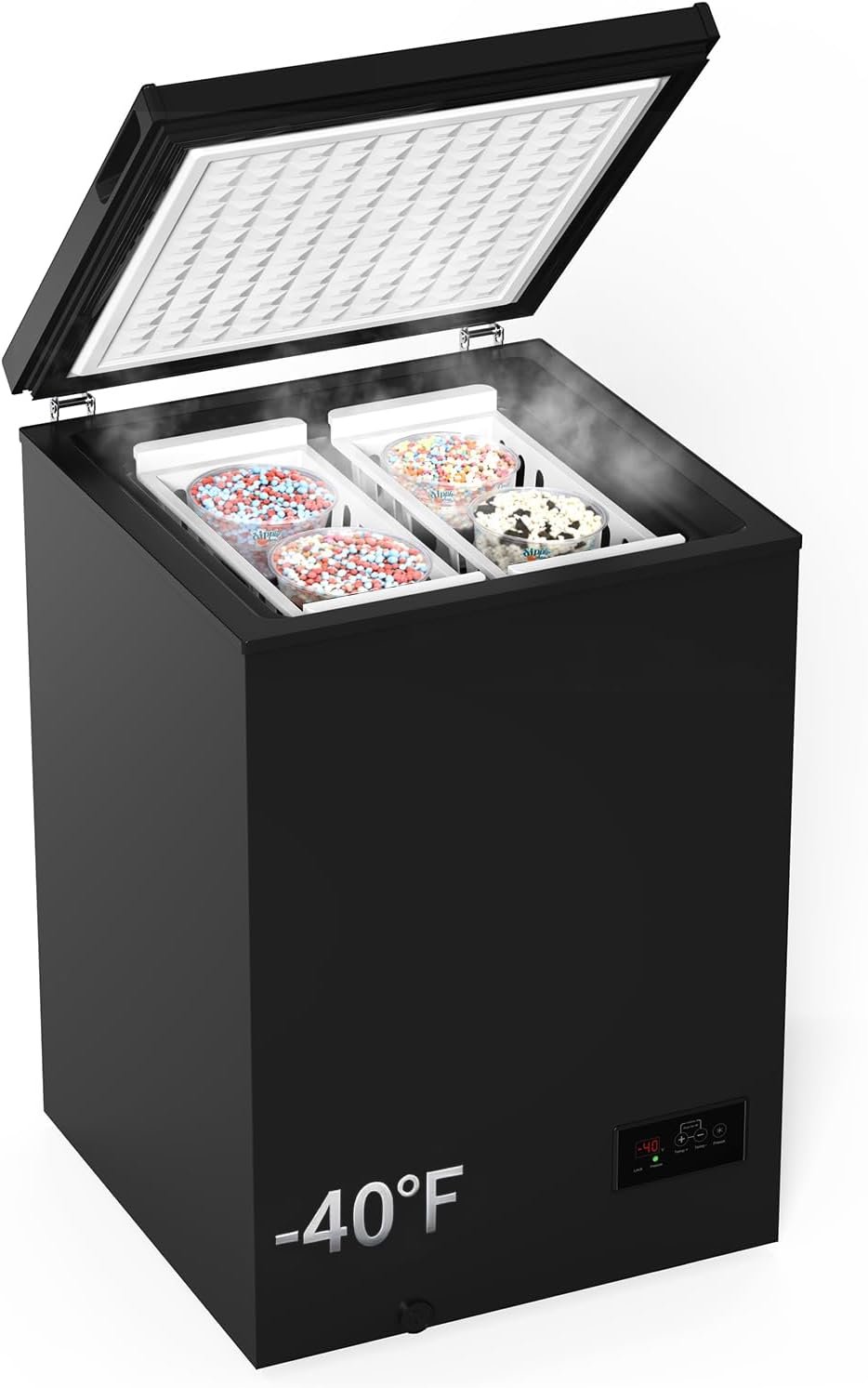 3.5 Cu Ft Chest Freezer - 2 Removable Baskets 14℉ to -40℉ Quiet Compact Freezer - 7 Temperature Settings - Black Match Day Parties, Home Bar Game Day &Soccer Party